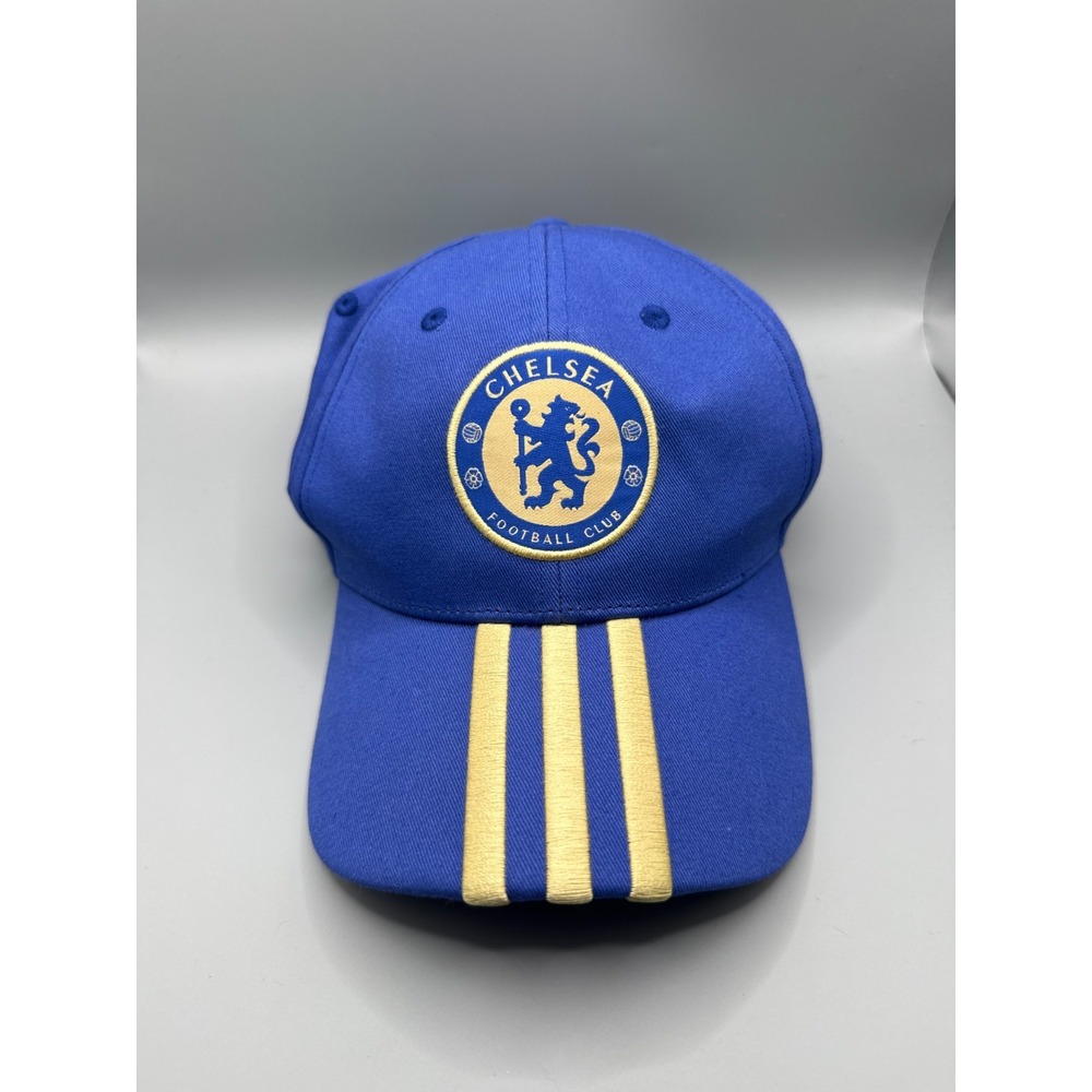 Chelsea FC Adjustable Hat Adidas Blue Gold Soccer Football Club 3 Stripe O/S